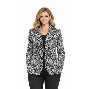 Calvin Klein Women’s 6P Black & White Snake Print Ruffle Open Front Blazer EUC